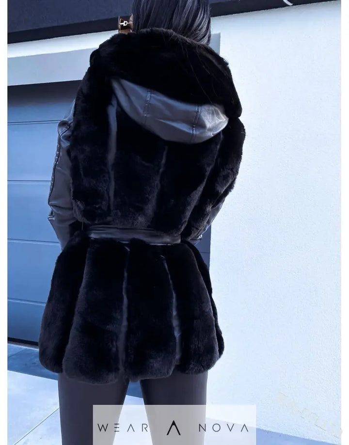 New Style Fur Belt Belt Hooded Zipper Jacket Women's Clothing  jacket women coat NewEraWear