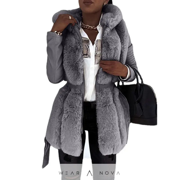 New Style Fur Belt Belt Hooded Zipper Jacket Women's Clothing  jacket women coat NewEraWear