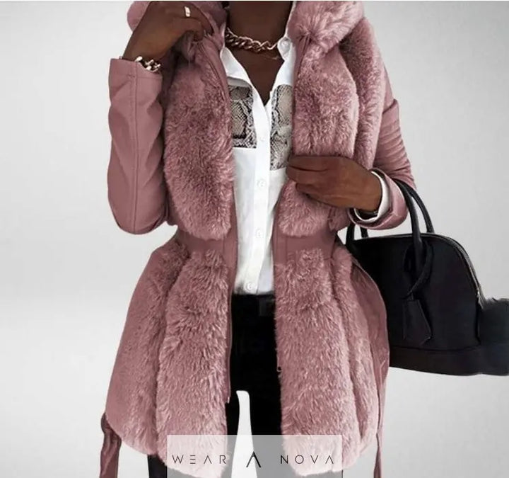 New Style Fur Belt Belt Hooded Zipper Jacket Women's Clothing  jacket women coat NewEraWear