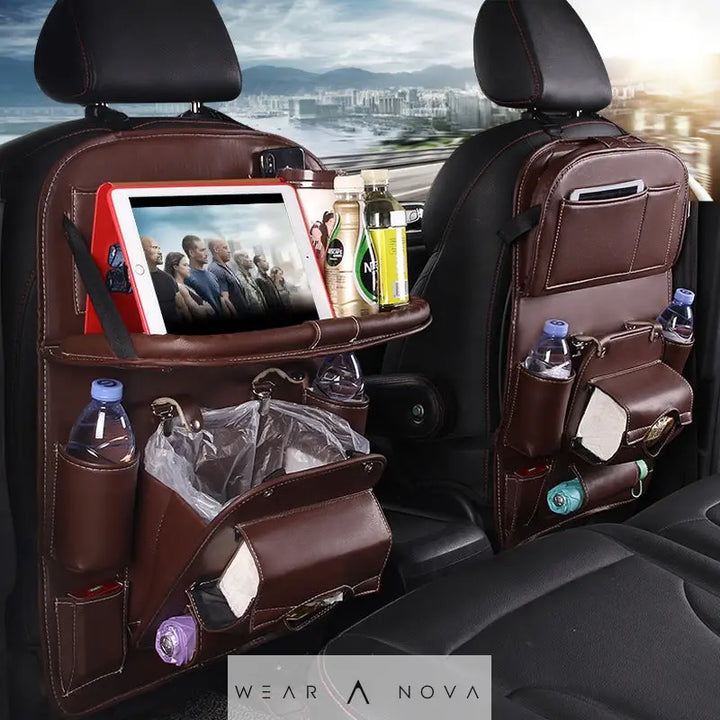 PU Leather Car Storage Bag Multifunction Seat Back Tray Hanging Bag Waterproof Car Organizer Automotive Interior Accessories  Accesorii 