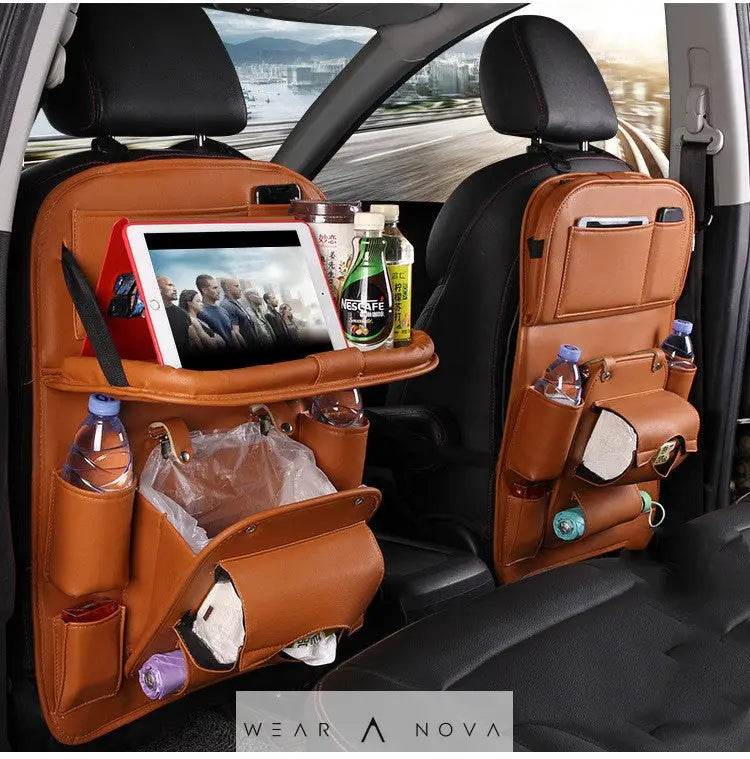 PU Leather Car Storage Bag Multifunction Seat Back Tray Hanging Bag Waterproof Car Organizer Automotive Interior Accessories  Accesorii 