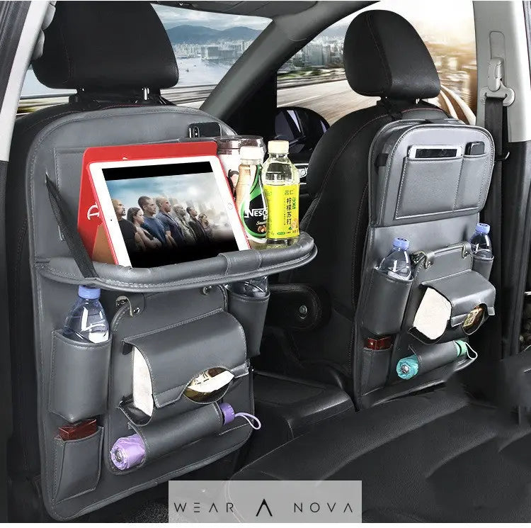 PU Leather Car Storage Bag Multifunction Seat Back Tray Hanging Bag Waterproof Car Organizer Automotive Interior Accessories  Accesorii 