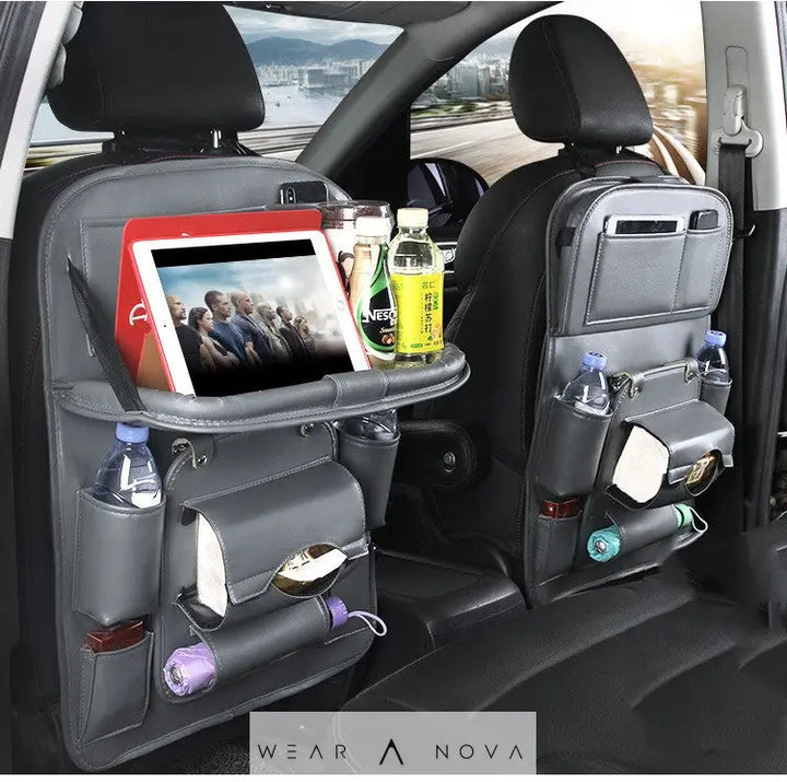 PU Leather Car Storage Bag Multifunction Seat Back Tray Hanging Bag Waterproof Car Organizer Automotive Interior Accessories  Accesorii 