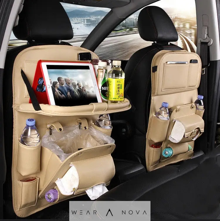 PU Leather Car Storage Bag Multifunction Seat Back Tray Hanging Bag Waterproof Car Organizer Automotive Interior Accessories  Accesorii 