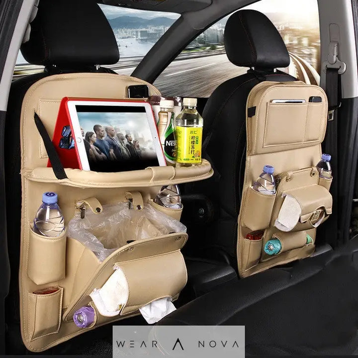 PU Leather Car Storage Bag Multifunction Seat Back Tray Hanging Bag Waterproof Car Organizer Automotive Interior Accessories  Accesorii 