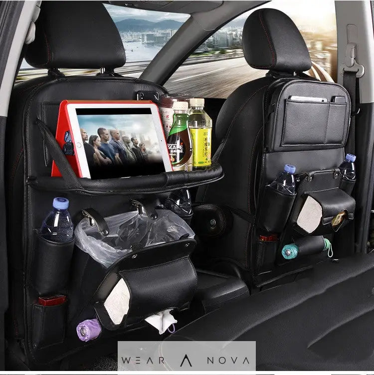 PU Leather Car Storage Bag Multifunction Seat Back Tray Hanging Bag Waterproof Car Organizer Automotive Interior Accessories  Accesorii 