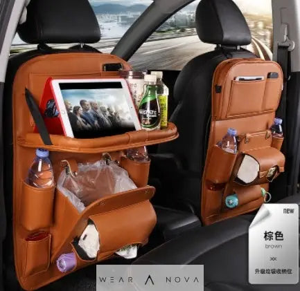 PU Leather Car Storage Bag Multifunction Seat Back Tray Hanging Bag Waterproof Car Organizer Automotive Interior Accessories  Accesorii 