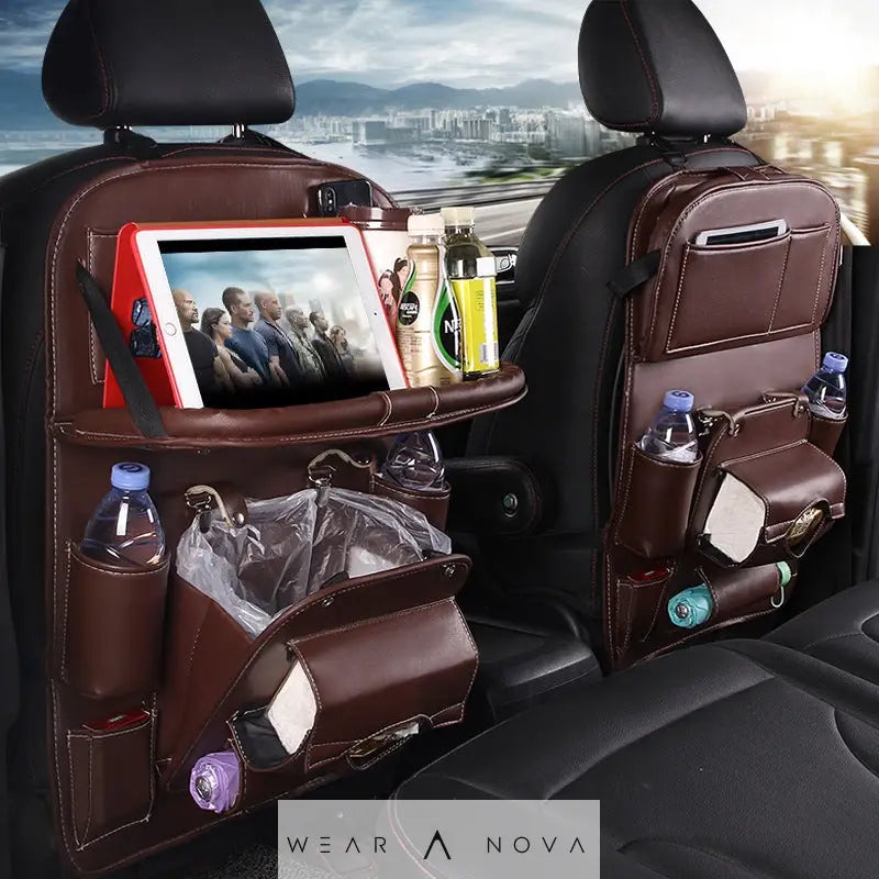 PU Leather Car Storage Bag Multifunction Seat Back Tray Hanging Bag Waterproof Car Organizer Automotive Interior Accessories  Accesorii 