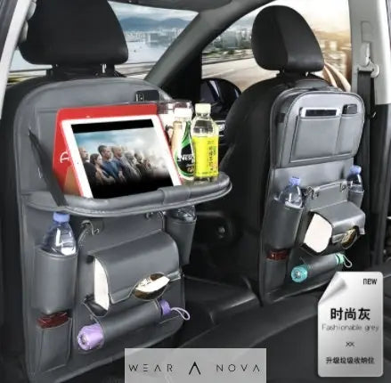 PU Leather Car Storage Bag Multifunction Seat Back Tray Hanging Bag Waterproof Car Organizer Automotive Interior Accessories  Accesorii 