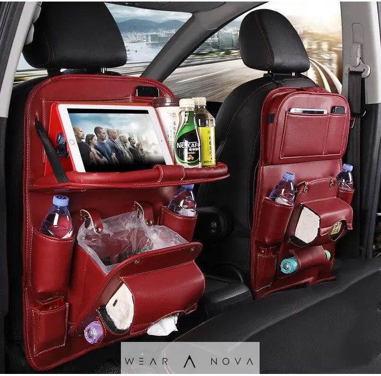 PU Leather Car Storage Bag Multifunction Seat Back Tray Hanging Bag Waterproof Car Organizer Automotive Interior Accessories  Accesorii 