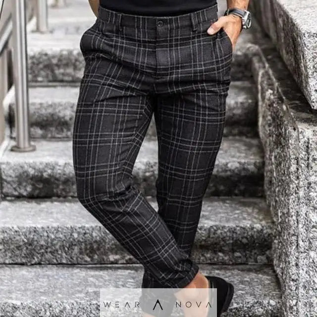 Plaid Print Pants Men's Casual Trousers Loose And Thin  Pants casual 