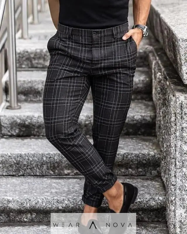 Plaid Print Pants Men's Casual Trousers Loose And Thin  Pants casual 
