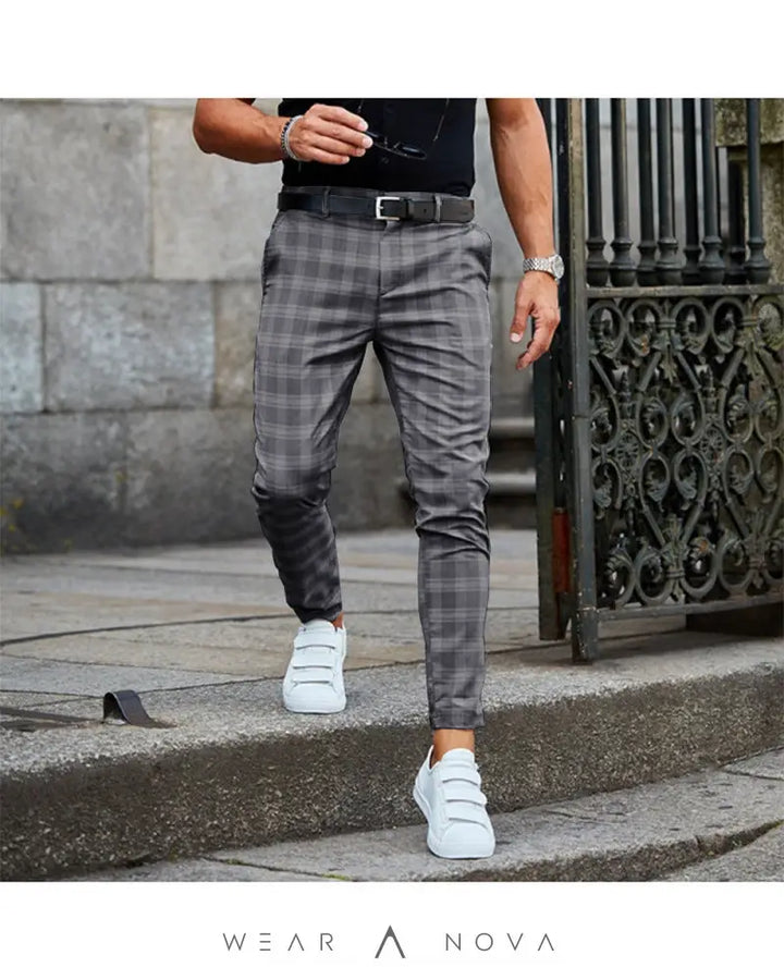 Plaid Print Pants Men's Casual Trousers Loose And Thin  Pants casual 