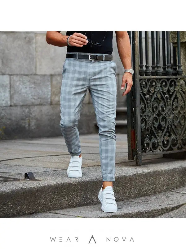 Plaid Print Pants Men's Casual Trousers Loose And Thin  Pants casual 