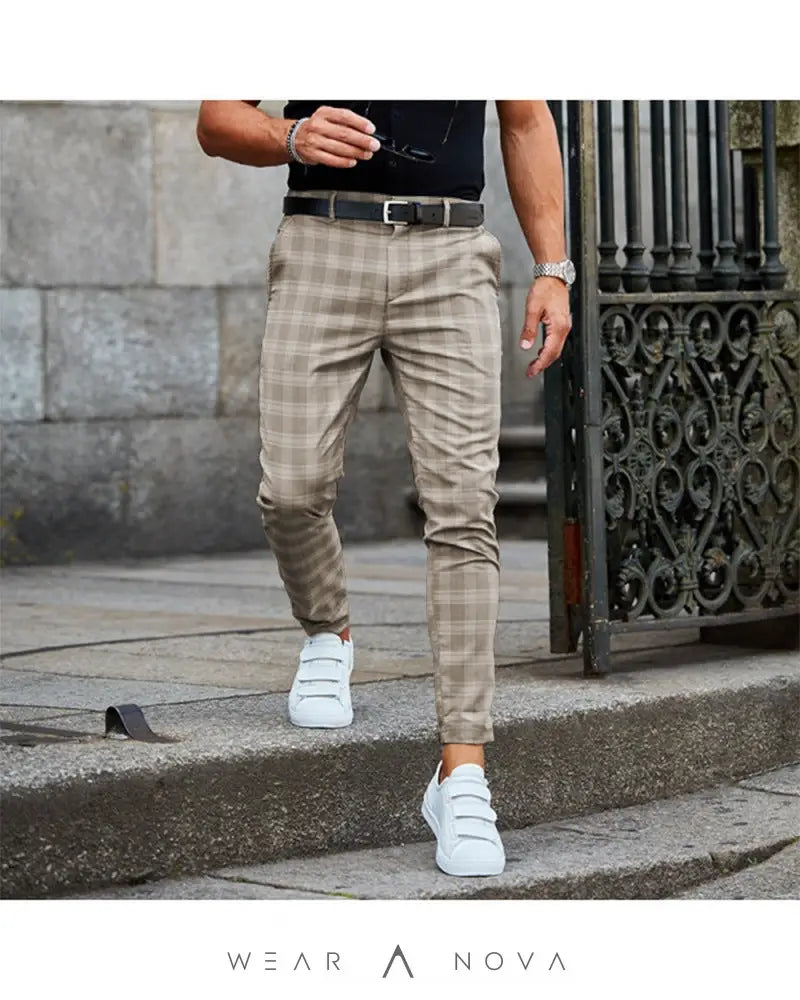 Plaid Print Pants Men's Casual Trousers Loose And Thin  Pants casual 