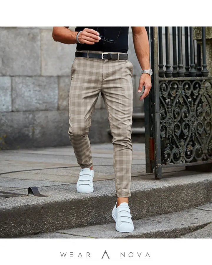 Plaid Print Pants Men's Casual Trousers Loose And Thin  Pants casual 