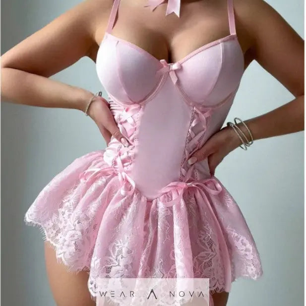 Sexy Lace Bow One-Piece Lingerie  intimo NewEraWear