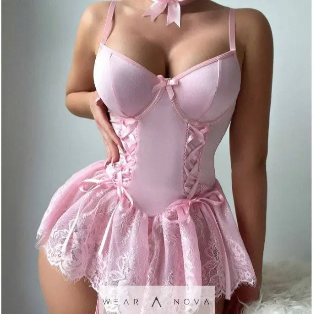 Sexy Lace Bow One-Piece Lingerie  intimo NewEraWear
