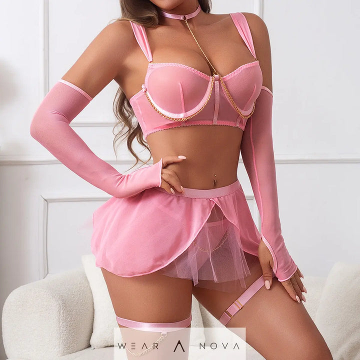 Sexy See-Through Mesh Skirt Unifor  intimo 