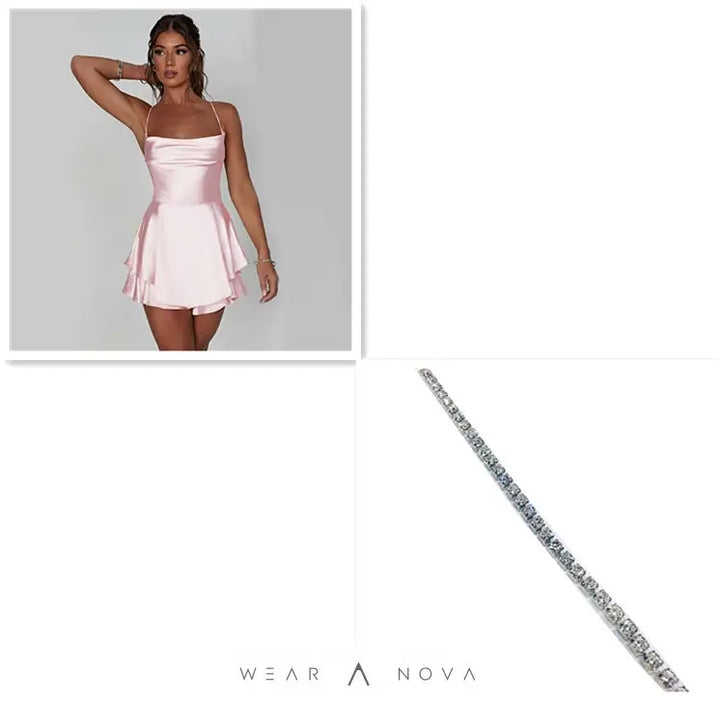 Sexy Suspender Skirt For Women Elegant Slim Strap Satin Backless Lace Up A-Line Short Dress Lady  Dress Elegant 