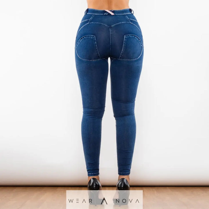 Shascullfites Melody Blue Washed Ripped Middle Waist Ripped Blue Lifting Jegging  Jeans Women Trend 