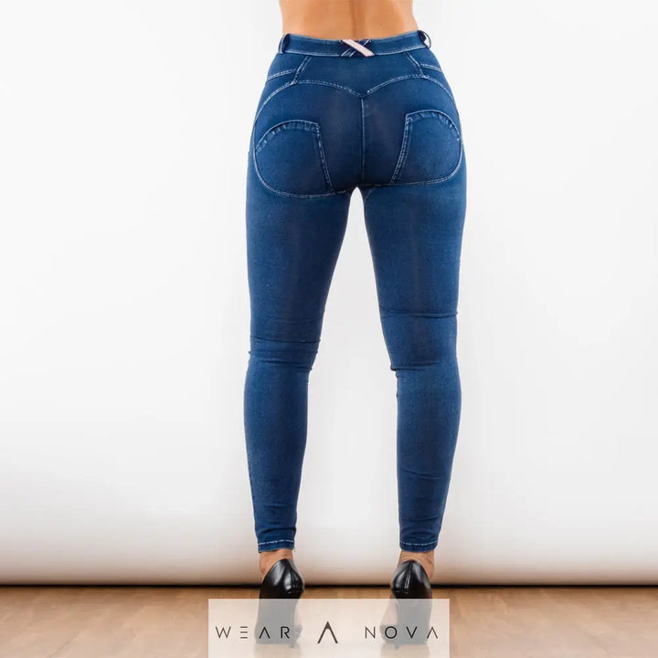 Shascullfites Melody Blue Washed Ripped Middle Waist Ripped Blue Lifting Jegging  Jeans Women Trend 