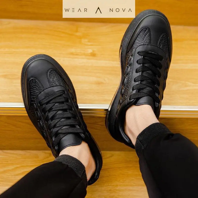 Sleek Leather Men's Sneakers with Breathable Design  Sneakers