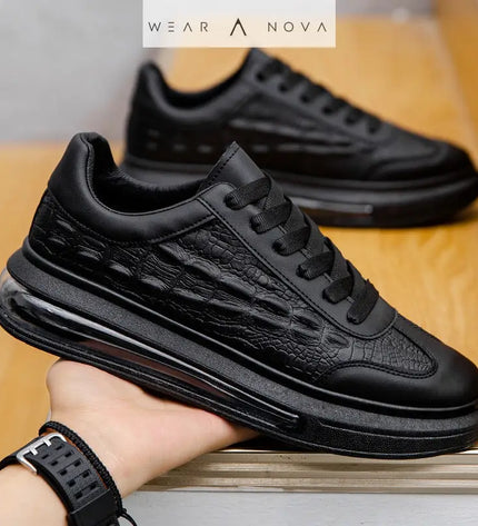 Sleek Leather Men's Sneakers with Breathable Design  Sneakers Black-44