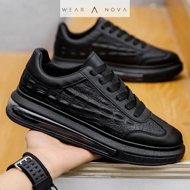 Sleek Leather Men's Sneakers with Breathable Design  Sneakers Black-44