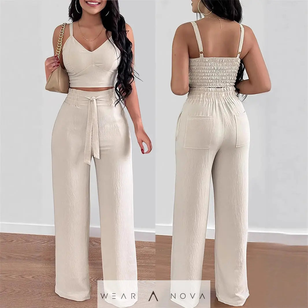 Sleeveless Top and Wide-Leg Pants Casual Set  Fashion 