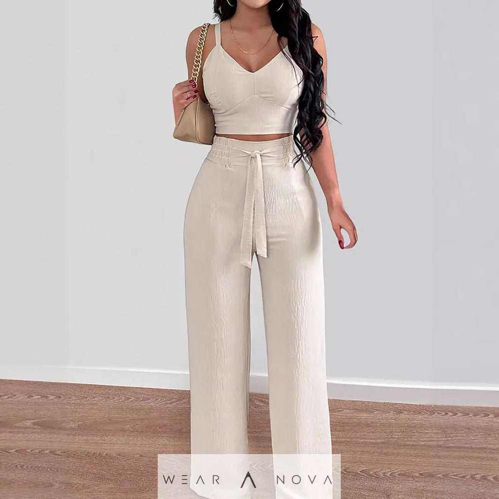 Sleeveless Top and Wide-Leg Pants Casual Set  Fashion 