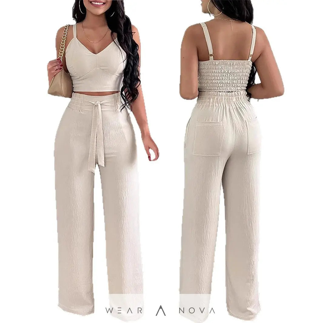 Sleeveless Top and Wide-Leg Pants Casual Set  Fashion 