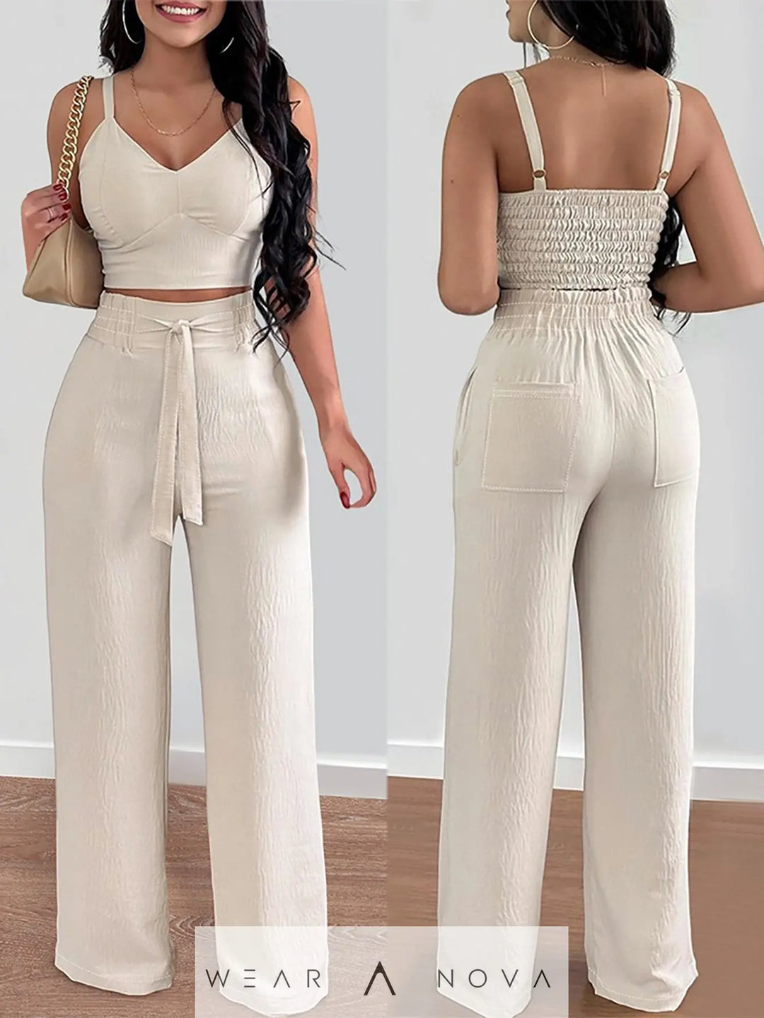 Sleeveless Top and Wide-Leg Pants Casual Set  Fashion 