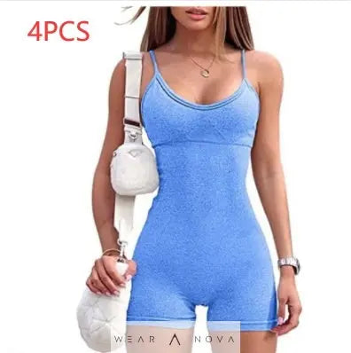 Spaghetti Strap Shorts Jumpsuit Sports Yoga Workout Tight Romper Women Fashion Fitness Sportwear  Top complet with pants 