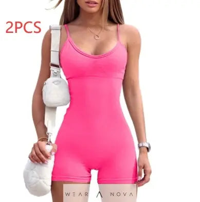 Spaghetti Strap Shorts Jumpsuit Sports Yoga Workout Tight Romper Women Fashion Fitness Sportwear  Top complet with pants 