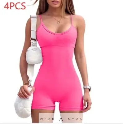 Spaghetti Strap Shorts Jumpsuit Sports Yoga Workout Tight Romper Women Fashion Fitness Sportwear  Top complet with pants 
