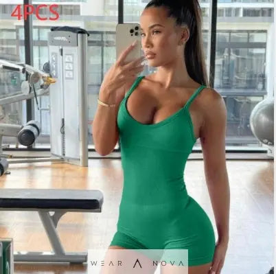 Spaghetti Strap Shorts Jumpsuit Sports Yoga Workout Tight Romper Women Fashion Fitness Sportwear  Top complet with pants 