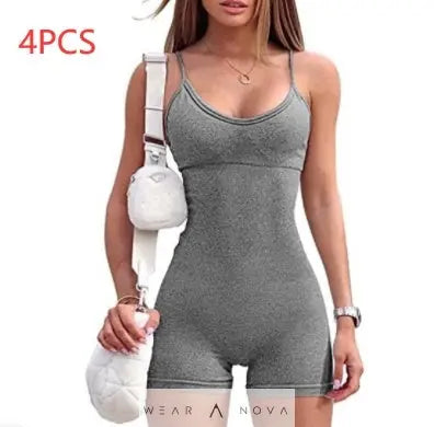 Spaghetti Strap Shorts Jumpsuit Sports Yoga Workout Tight Romper Women Fashion Fitness Sportwear  Top complet with pants 