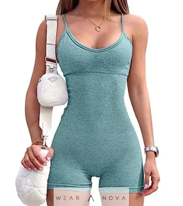 Spaghetti Strap Shorts Jumpsuit Sports Yoga Workout Tight Romper Women Fashion Fitness Sportwear  Top complet with pants 