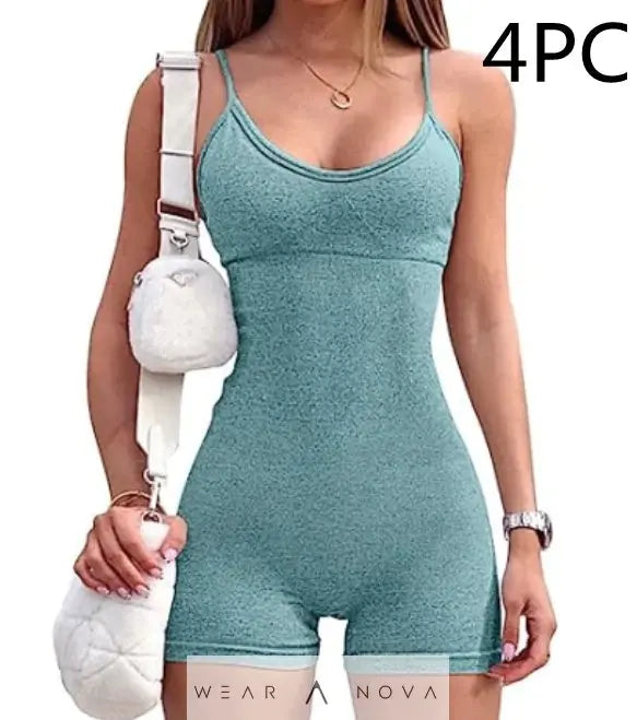Spaghetti Strap Shorts Jumpsuit Sports Yoga Workout Tight Romper Women Fashion Fitness Sportwear  Top complet with pants 