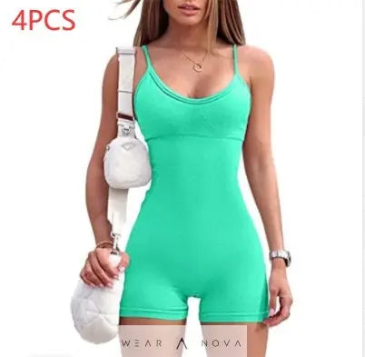Spaghetti Strap Shorts Jumpsuit Sports Yoga Workout Tight Romper Women Fashion Fitness Sportwear  Top complet with pants 