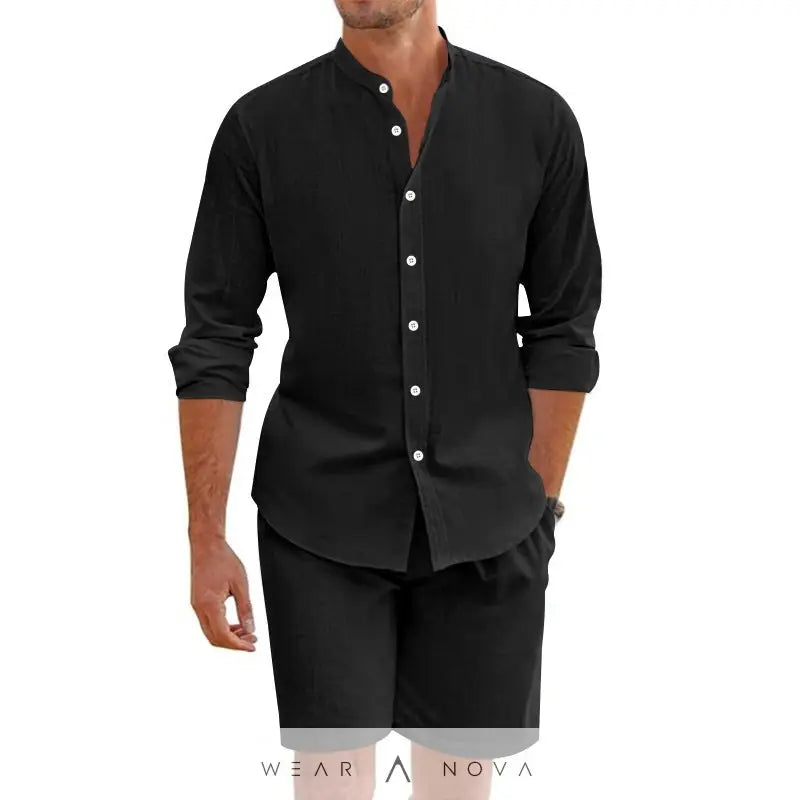 Summer Short Shirt Suit Fashion Lapel Button Down Short Sleeve Top And Drawstring Shorts Beach Clothing For Men  Set man summer 