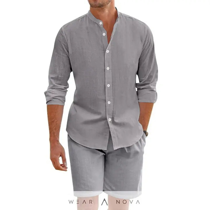 Summer Short Shirt Suit Fashion Lapel Button Down Short Sleeve Top And Drawstring Shorts Beach Clothing For Men  Set man summer 
