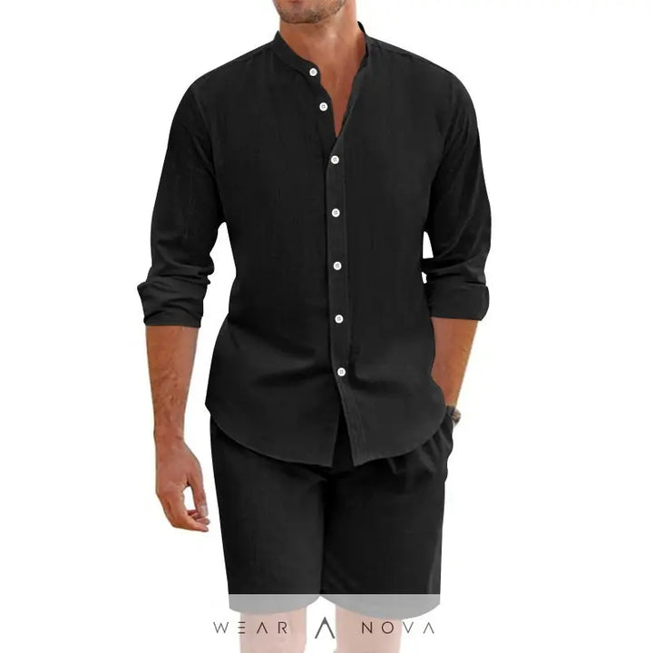 Summer Short Shirt Suit Fashion Lapel Button Down Short Sleeve Top And Drawstring Shorts Beach Clothing For Men  Set man summer 