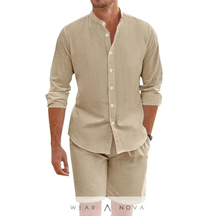 Summer Short Shirt Suit Fashion Lapel Button Down Short Sleeve Top And Drawstring Shorts Beach Clothing For Men  Set man summer 