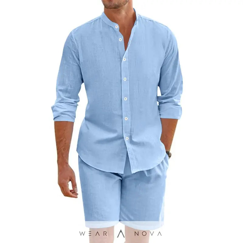 Summer Short Shirt Suit Fashion Lapel Button Down Short Sleeve Top And Drawstring Shorts Beach Clothing For Men  Set man summer 