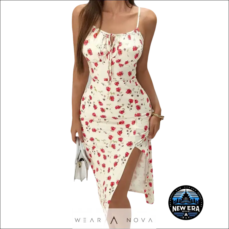 Sweet Summer  Dress Printed Suspender Split  Fashion 