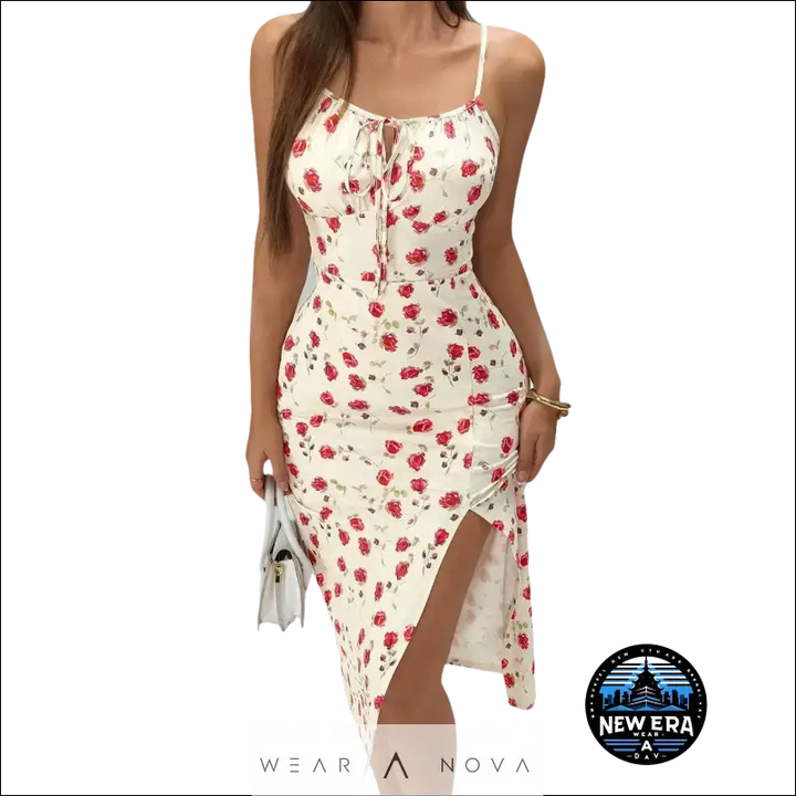 Sweet Summer  Dress Printed Suspender Split  Fashion 