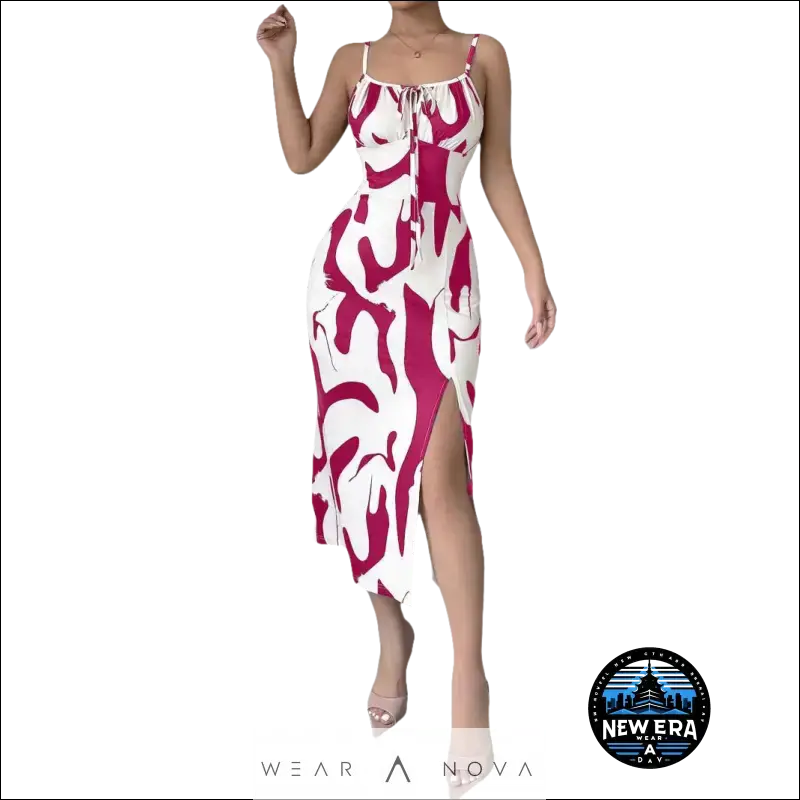 Sweet Summer  Dress Printed Suspender Split  Fashion 