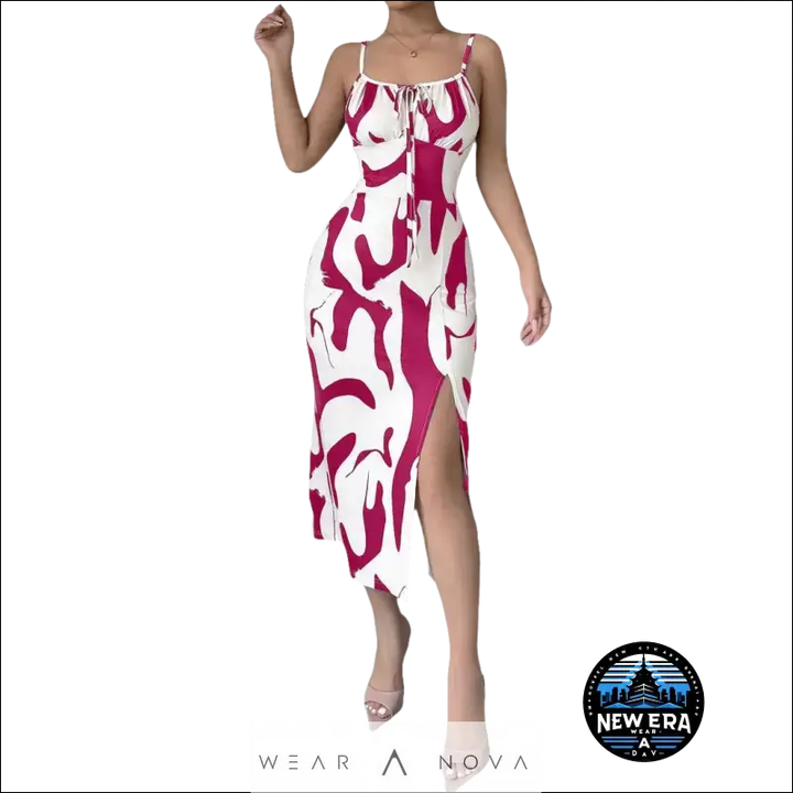 Sweet Summer  Dress Printed Suspender Split  Fashion 